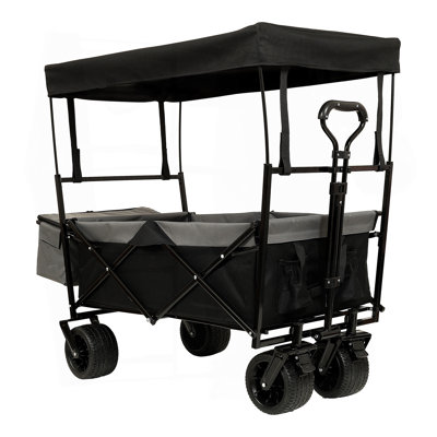 480Lbs Collapsible Wagon With Canopy,Wagon Stroller With 7" All-Terrain Wheels, Lightweight Foldable Wagon, Large Capacity For Camping, Shopping, Sports, And Garden Use,Black With Mosquito Net