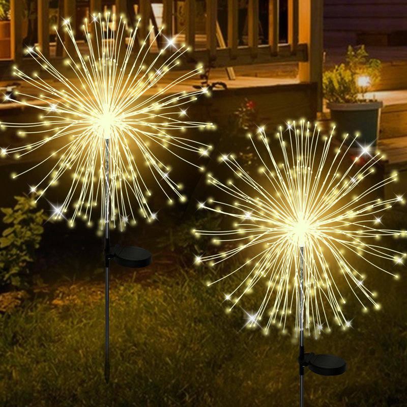 2 PCS Solar Garden Lights Outdoor Decorative, Firework Garden Stake Lights Solar Powered, DIY Bendable Copper Wire Waterproof for Garden, Yard, Patio, Flower Bed, Chiristmas Decor