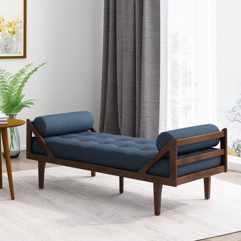 Chaise longue sans accoudoirs touffetée, Mélange de polyester bleu marine