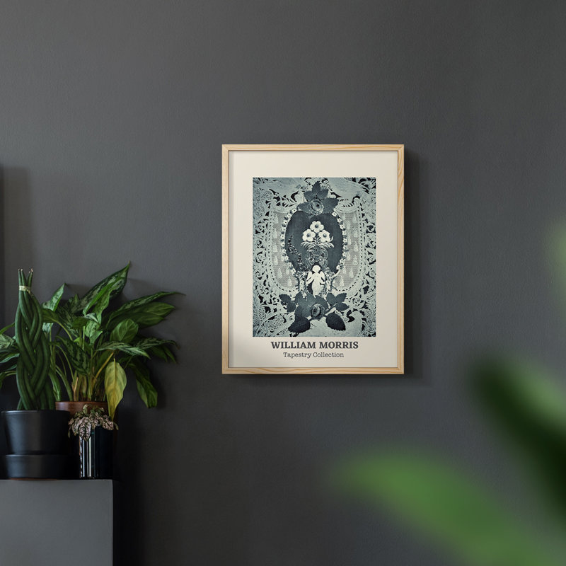 William Morris Framed Print CCXI, 14" H x 11" W, Black