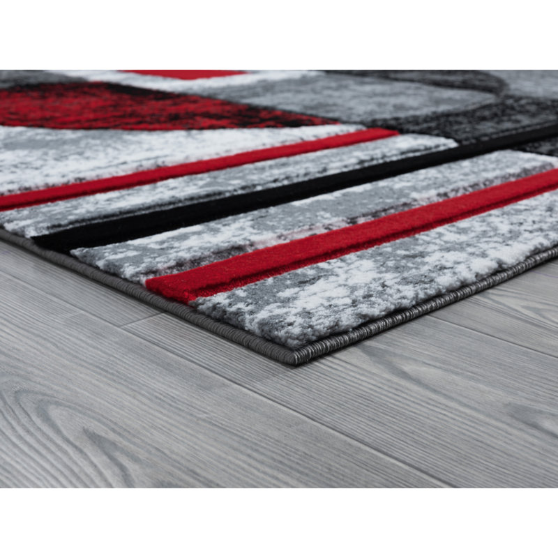 Tapis rouge à motif abstrait Zabala, Rectangle 1 pi 10 po x 2 pi 8 po
