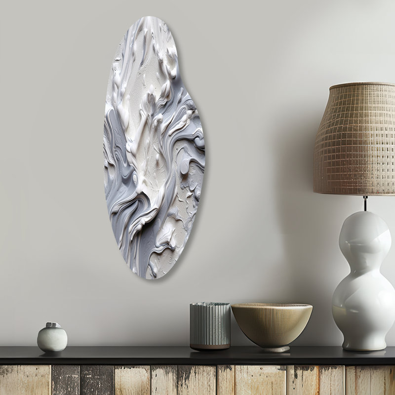 Grey and Cream Harmony In Chaos II - Asymmetrical Abstract Metal Wall Art, Curved Metal Wall Sculpture Print