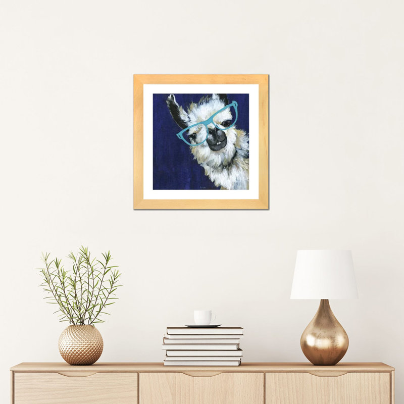 Gentleman Llama - reproduction d'art, Blanc, H 16 po x l 16 po x p 1 po, Papier encadré noir