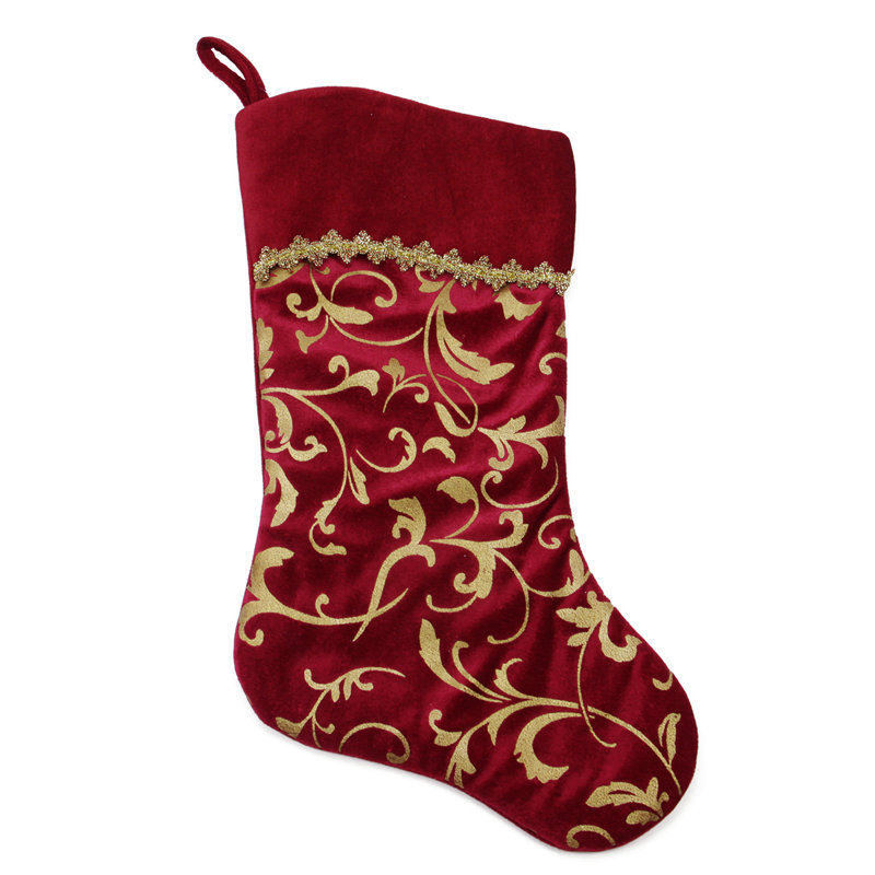 Chaussette de Noël 20 po rouge bourgogne et or