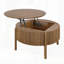 Table basse ronde à plateau relevable avec rangement caché, table de cocktail circulaire cannelée en bois massif, table de centre de ferme moderne en bois pour le salon