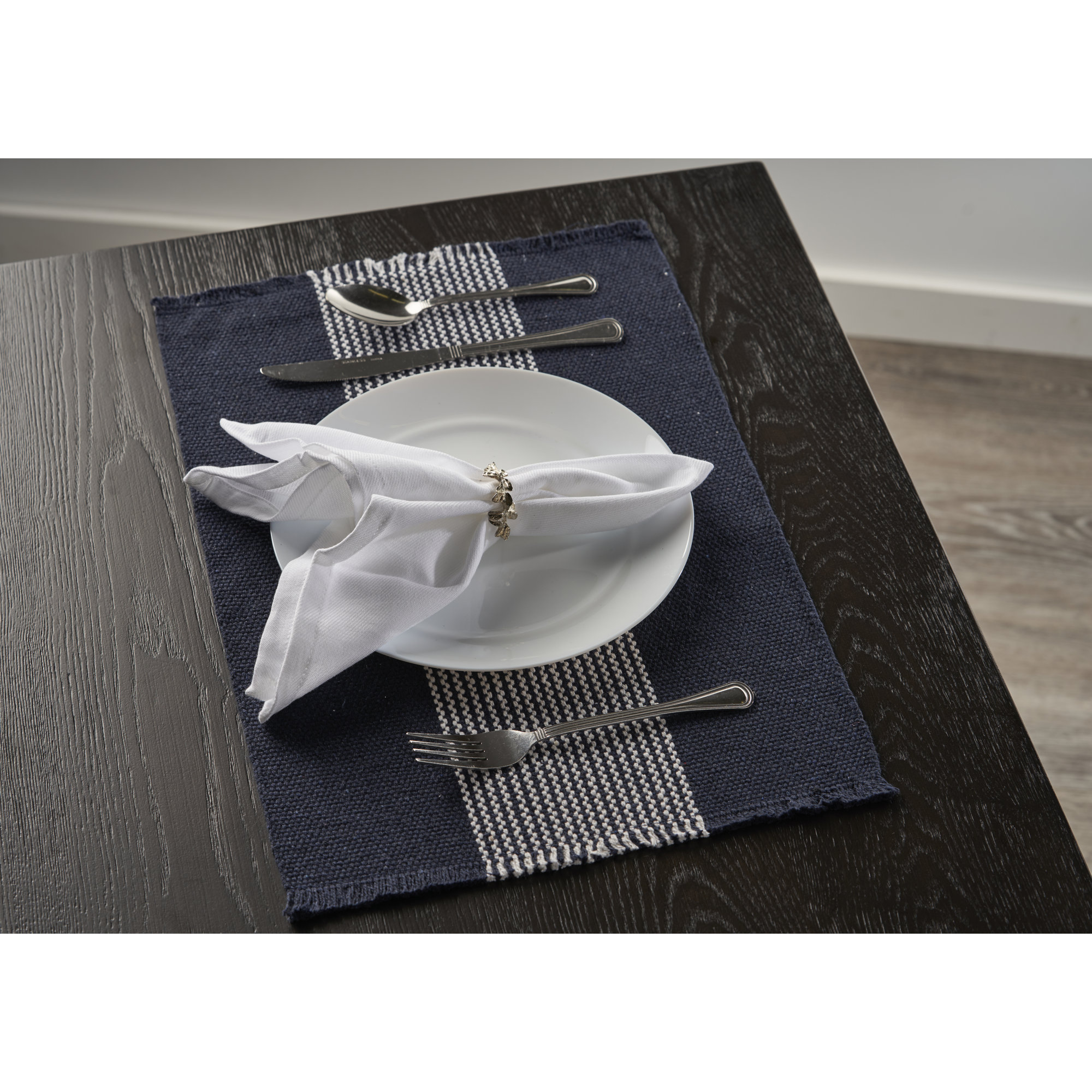 Cavana 4 Piece Cotton Striped Placemat Set, Navy