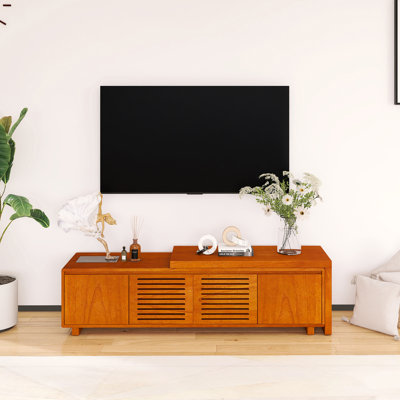 Brown Ebony TV Stand Fits Tvs Up To 60 To 69 In. With Storage & Adjustable Panel