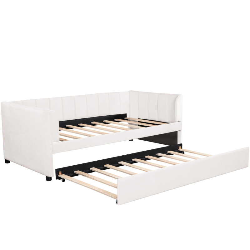Lit de jour ergonomique simple beige avec rangement en velours extensible amovible et compact