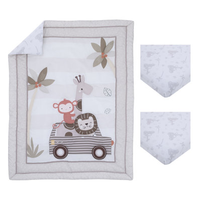 Andrea Jungle Ride Monkey Giraffe and Lion 3 Piece Crib Bedding Set