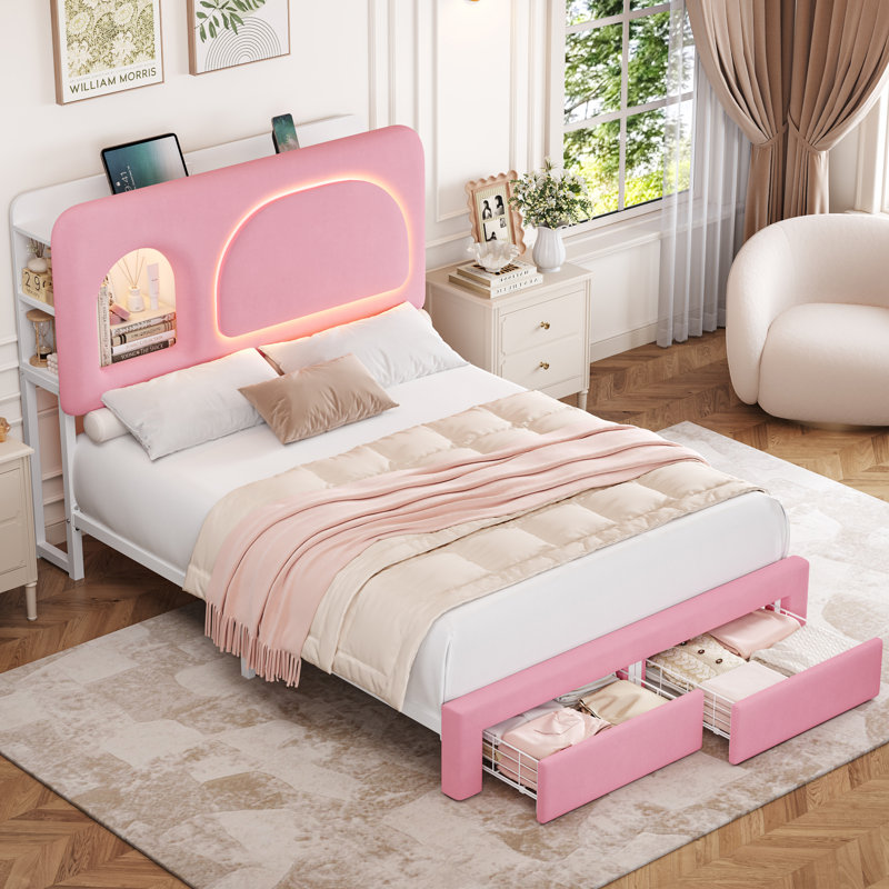 Lit avec rangement Arch, Lit double, Rose