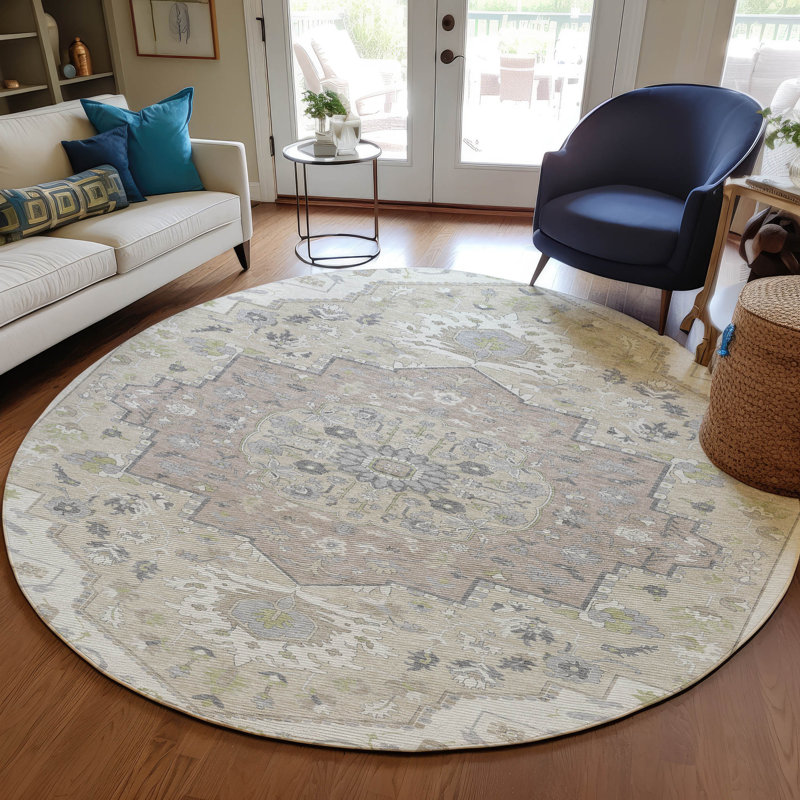 Lidia Ivory Washable Indoor-Outdoor Rug - , 8' x 8'