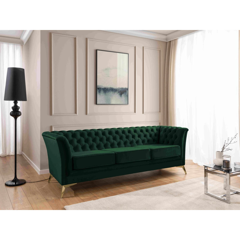 Whitby 3 Seater Velvet Sofa, Gold, Bottle Green