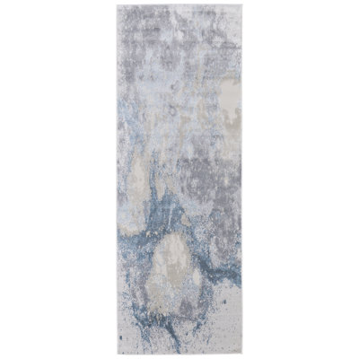 8' Blue Abstract Runner Rug