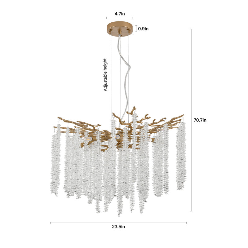 Luminaire suspendu moderne en forme de lustre doré 23,5 pouces avec accents de cristal en cascade
