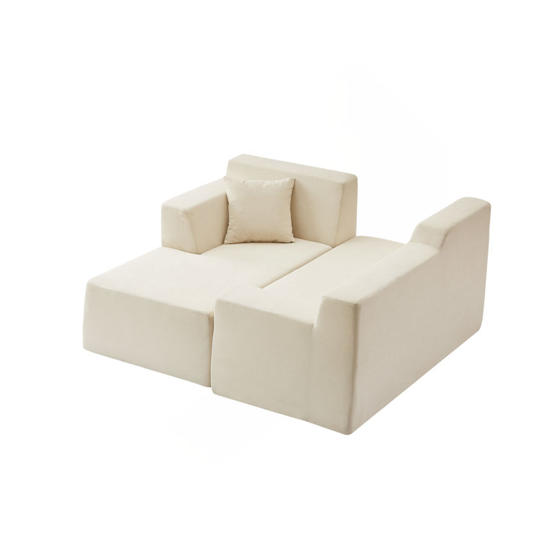 Canapé en L en velours côtelé moderne et minimaliste, Orienté à gauche (vu de face), Beige
