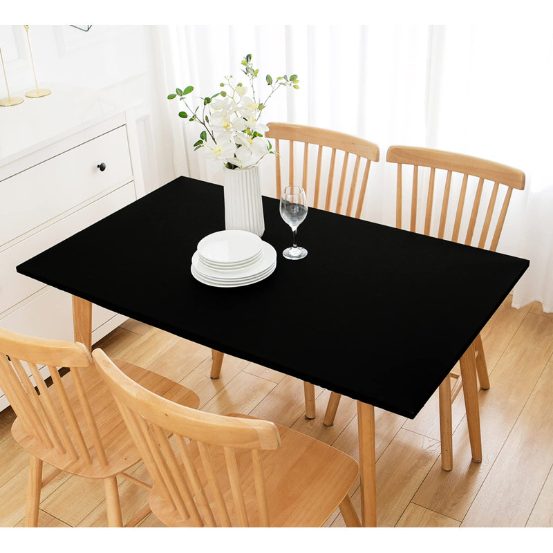 Fitted Rectangle Tablecloth Spandex Stretch Black Cocktail Table Cover Elastic Edge Topper Cap For Dining Wedding Party Picnic 42 X 72 Inch