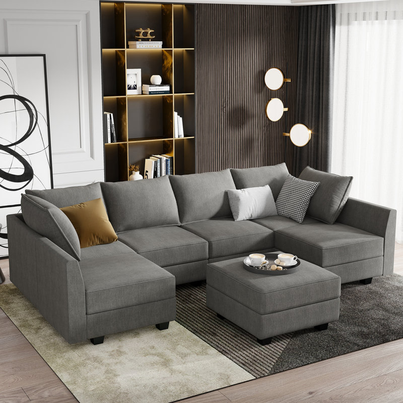 Canapé modulaire en forme de U avec méridienne réversible Nikitas, Gris