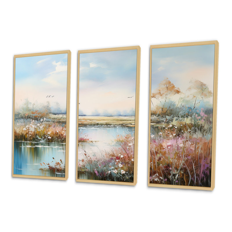 Flower Meadow Charm - Ensemble de décoration murale pré, Cadre naturel flottant, H 40 po x l 60 po x P 1 po