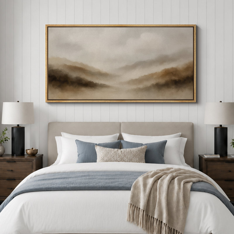 Large Framed Canvas Print Wall Art - Neutral Abstract Landscape Print for Minimalist Modern Wall Decor, 30" H x 60" W