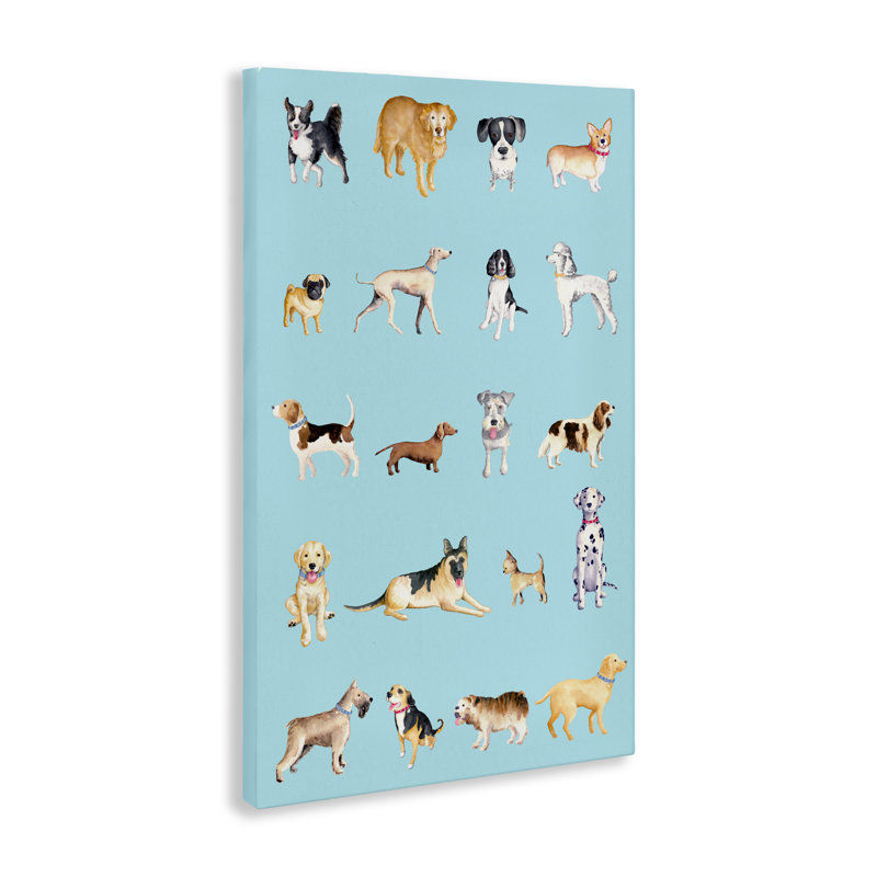 Races de chiens sur toile bleue, design par Andi Metz, H 24 po x l 16 po