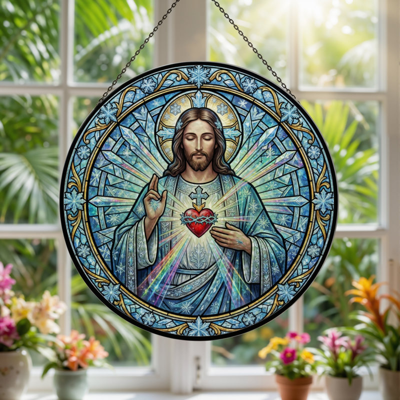 Panneau de vitrail Sacred Heart, H 12 po, 12"H