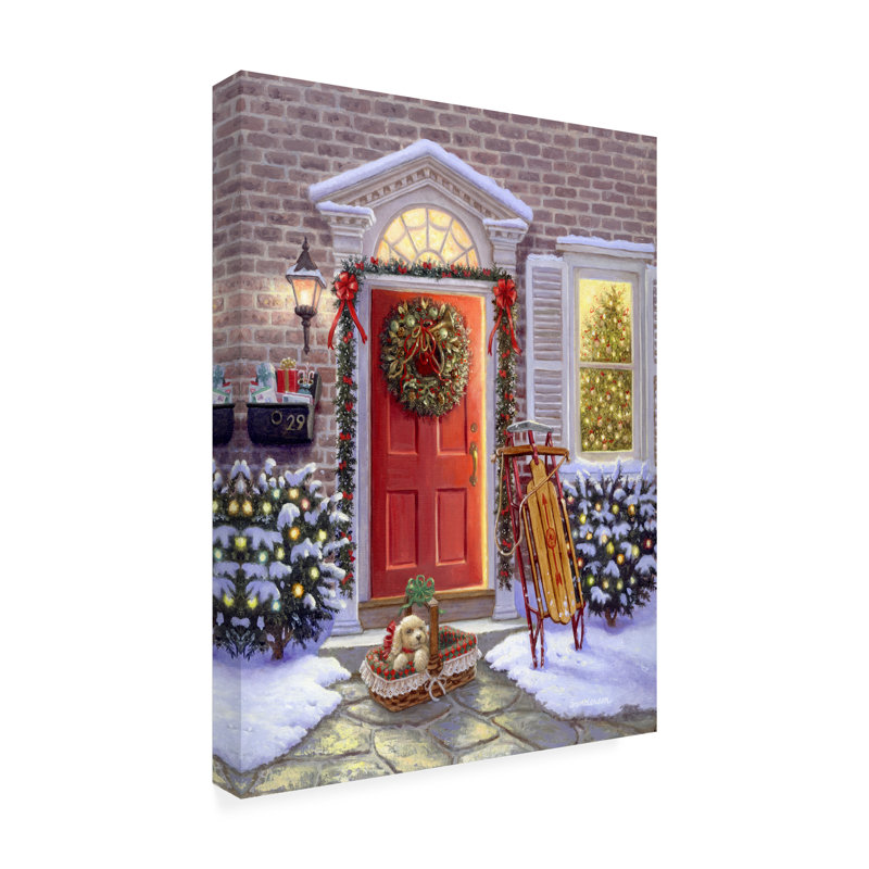 «Christmas Doorway» par Ruth Sanderson, art sur toile sans cadre, L 24 po x H 32 po