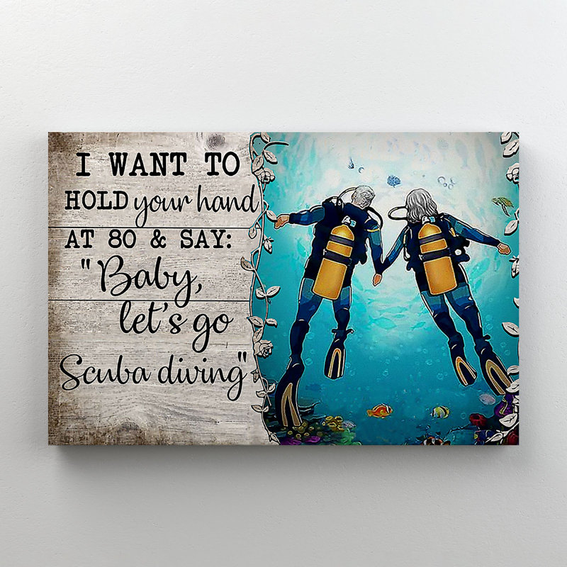 Couple Of Diver - Baby, Let's Go Scuba Diving - Reproduction d'art graphique rectangulaire sur toile tendue 1 pièce