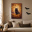 Art noir sur toile, "Chat noir dans la forêt d'automne dorée avec citrouilles"-1902455068