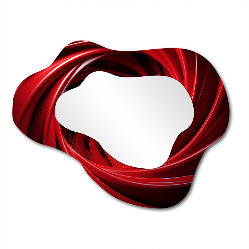Red and black abstract spiral dreamscape - Abstract Spirals Asymmetrical Large Mirror, Modern Cloud Unique Wall Mirror Decor, Printed Metal Art