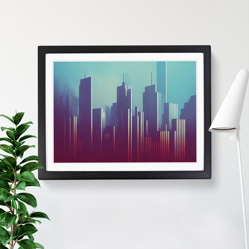 Flowing City Skyline Architecture - Single Picture Frame Painting, 34cm H x 46cm W x 2cm D, Black