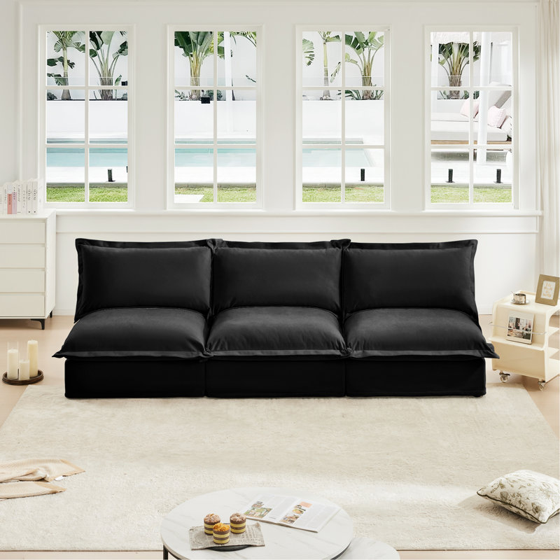 Canapé modulaire sans accoudoirs Aumiller, Vert, H 34,6 po x l 109,8 po x P 33 po, Chenille