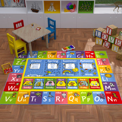 Weranna Kids Rug ABC Alphabet Seasons Months Days Educational Learning Game Carpet Classroom Playroom Mat