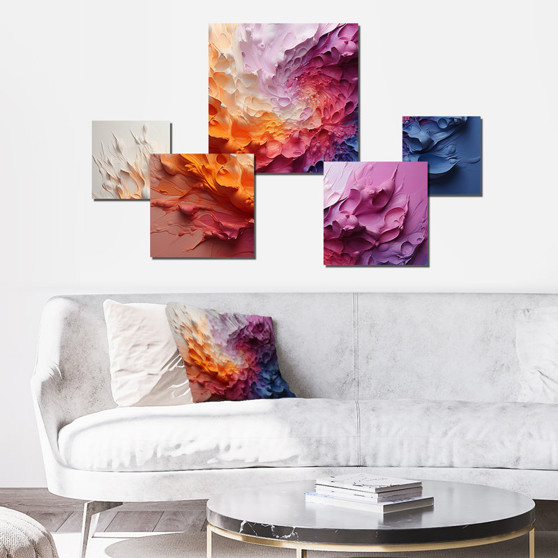 Colourful White Rainbow Spiral I - Rainbow Square Wall Art Set Of 5