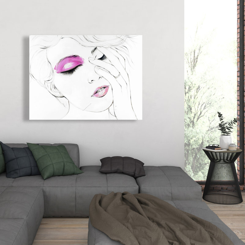 Maquillage rose - Toile figurative blanche pour la décoration intérieure