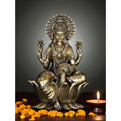 Sculpture déesse 7 "Dhanlakshmi en laiton - Idole de laiton indien fabriquée à la main