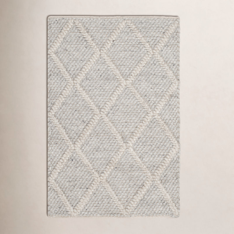 Tapis argent / ivoire en laine / viscose tissé à la main à motif géométrique Russo, Rectangle 12 pi x 15 pi