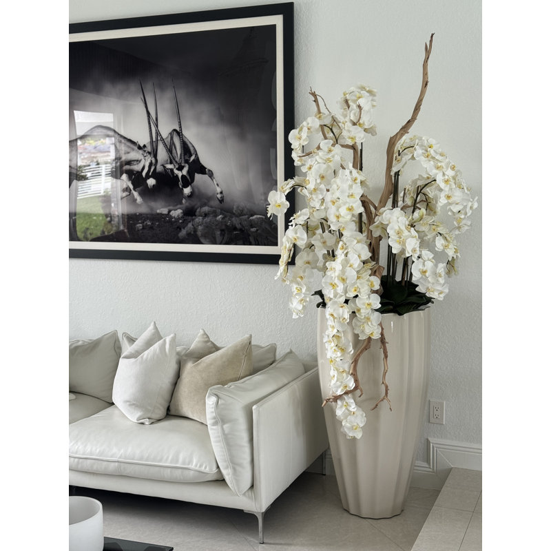San Jose Planter In Glossy With Cascading Orchids, Beige, White