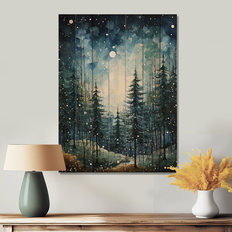 Breyawna Winter Snowy Evergreen I sur bois, H 20 po x l 10 po x P 0,78 po