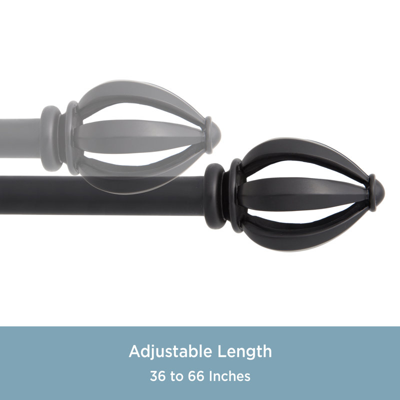 Lucas Black Adjustable Steel Curtain Rod with Openwork Finials