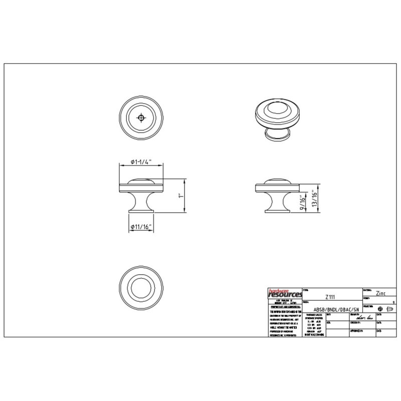 Cordova Mushroom Knob, 1 1/4", Satin Nickel