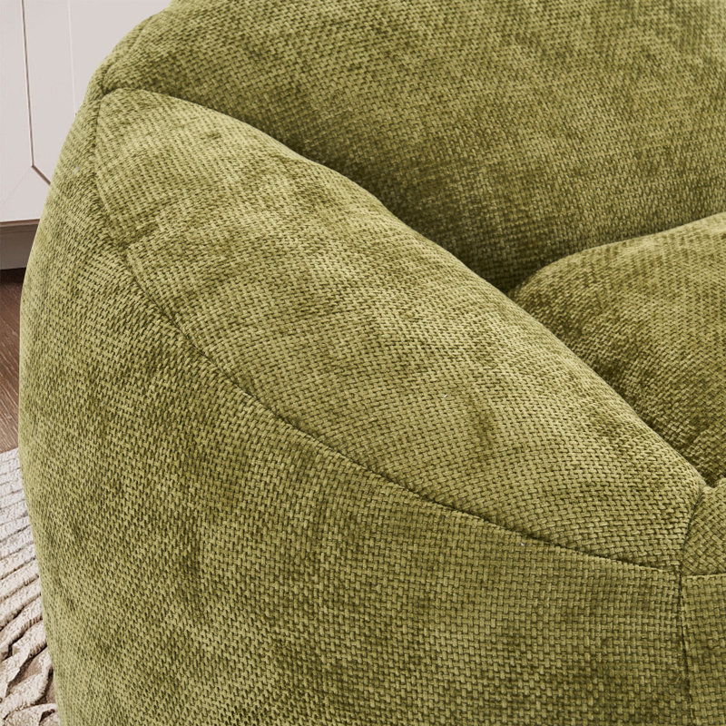 Fauteuil à billes rembourré avec repose-pieds, Chenille vert olive