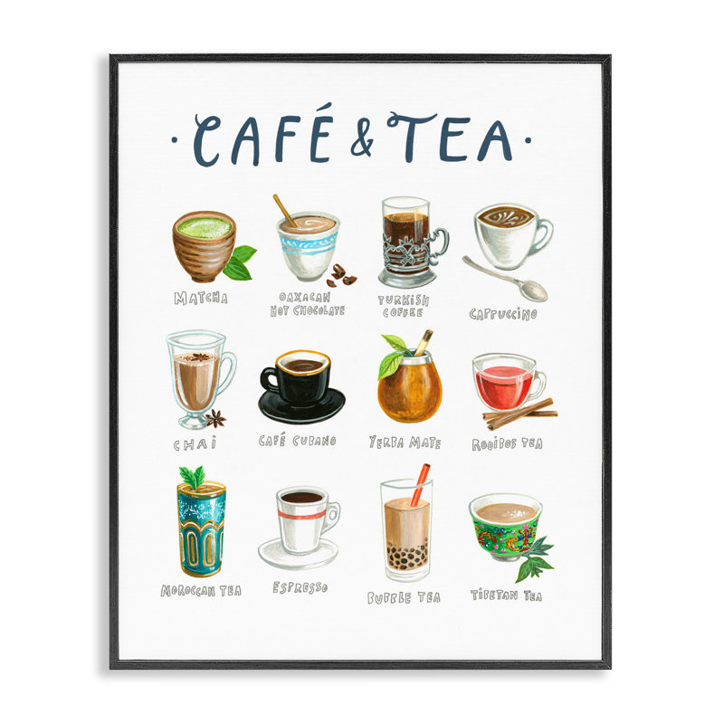Café et thé, giclée encadrée, design par Angela Steahling, H 14 po x l 11 po, Giclée encadrée noir minuit