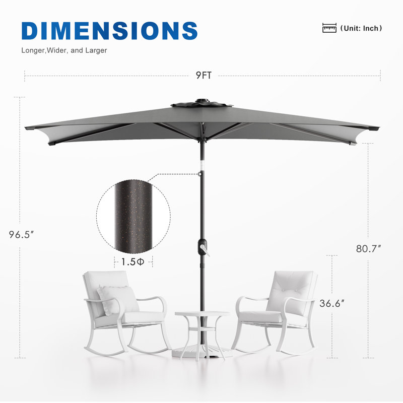 Upgrade Your Outdoor Space: 6×9FT Rectangular Patio Umbrella with UV Protection, Easy Tilt, and Wind-Resistant Features, Gray