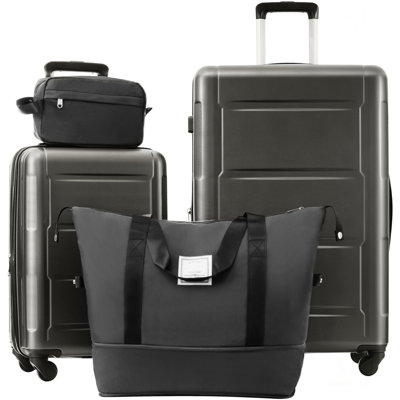 Ensemble de 2 valises avec sacs Valise à roulettes extensible ABS avec serrure TSA 20 pouces + 28 pouces, bagage