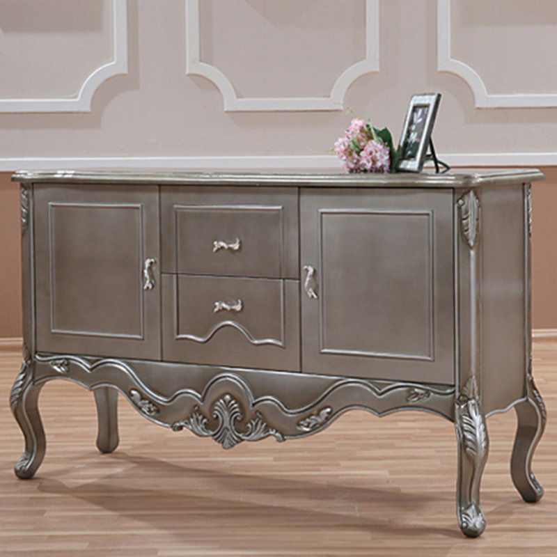 All solid wood neoclassical storage cabinet, Silver