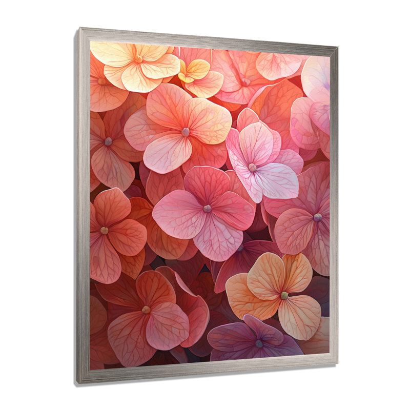 Hortensias au coucher du soleil, lueur I - impressions murales florales, Argent argent, H 20 po x l 12 po