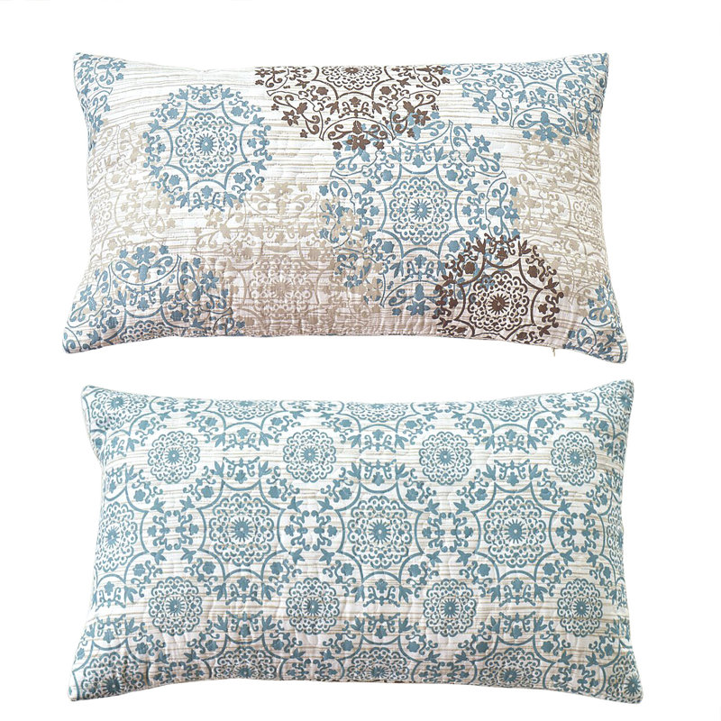 Abstract Rectangular Lumbar Cushion Cover, Taupe/Sky Blue