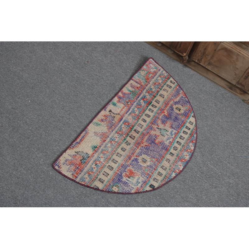 Authentic Turkish Vintage Small Round Rug in Vivid Blue Perfect for Layering in Bedrooms