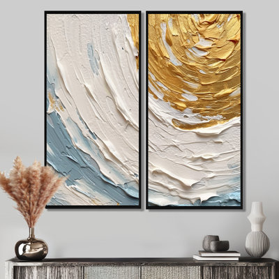 Gold And Blue Vibrant Spirals II - Large Abstract Spirals Wall Decor