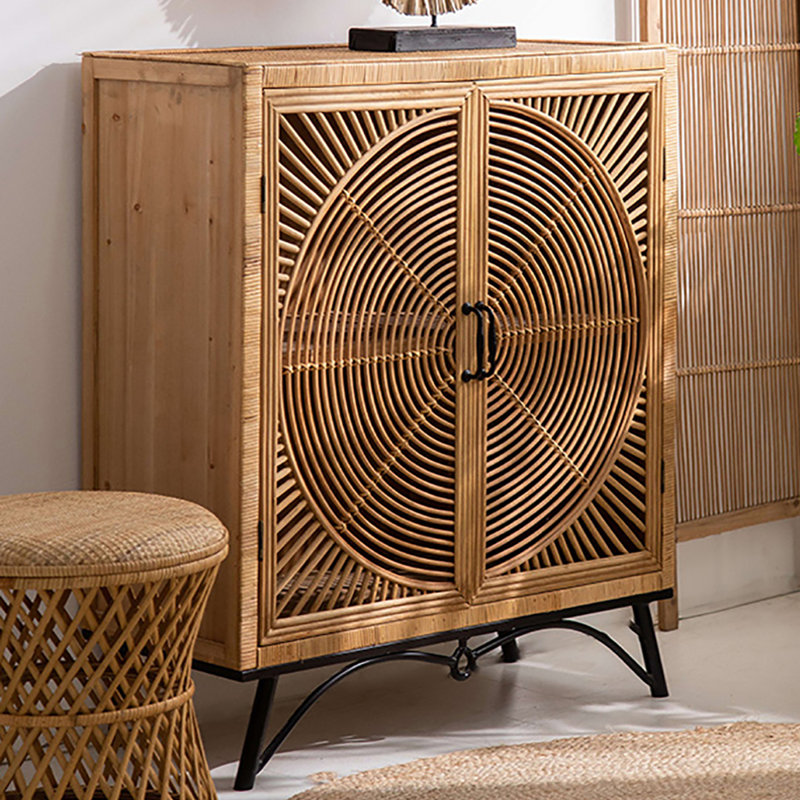 Armoire de rangement domestique en rotin tressé